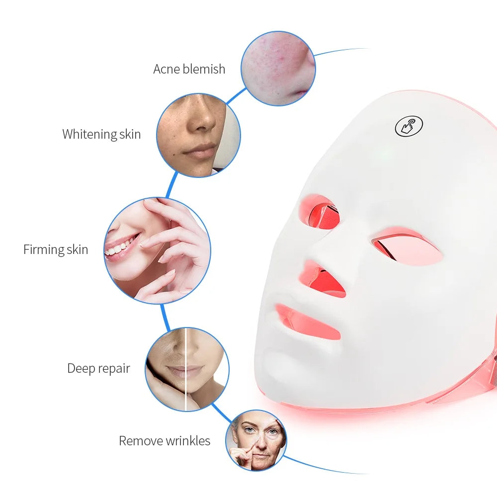 Rechargeable Facial LED Mask 7 Colors LED Photon Therapy Beauty Mask